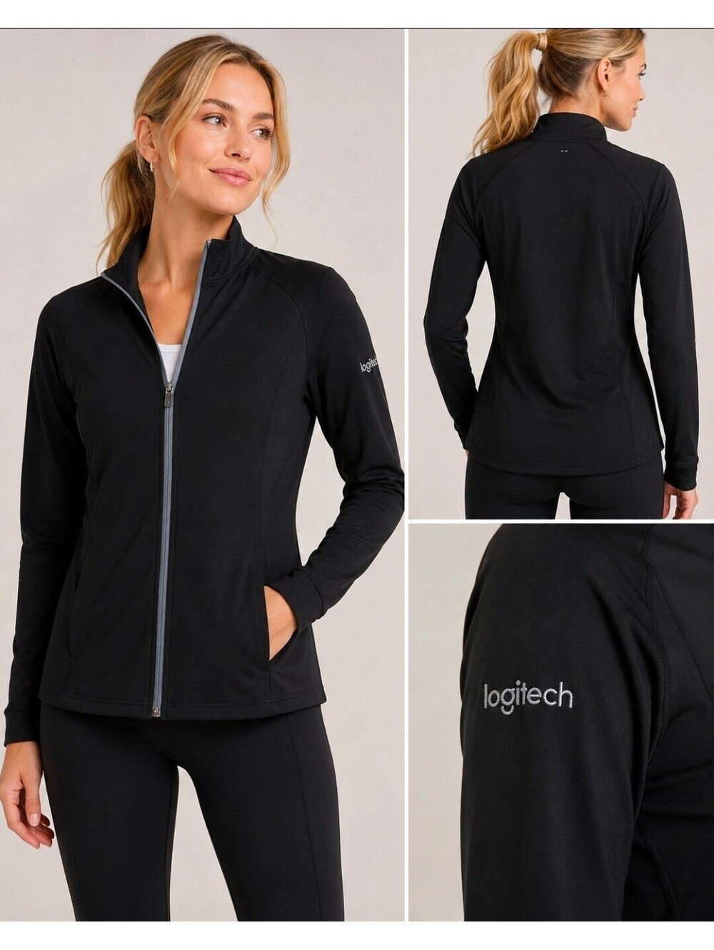 johnnie-O Blakey Women’s L Black Full Zip Jacket NWT $110 Logitech Logo
